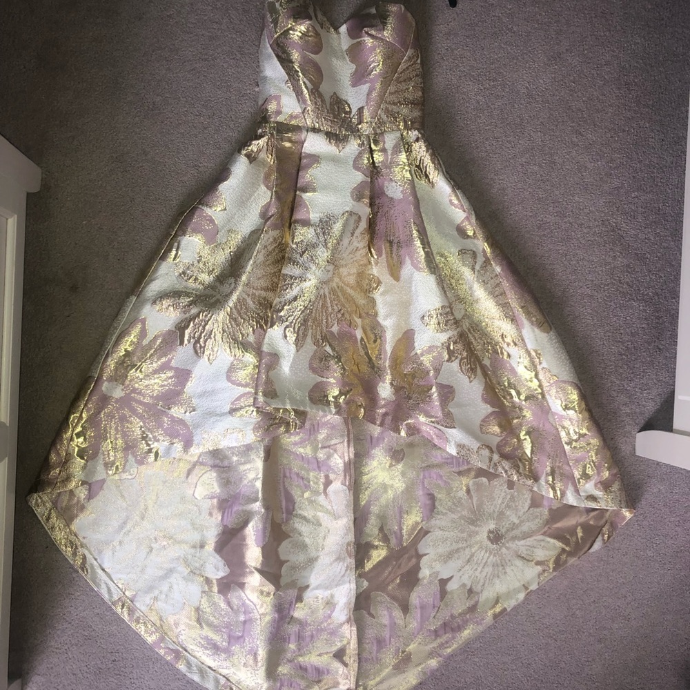Chi Chi London Bardot Metallic Jacquard Midi Dress